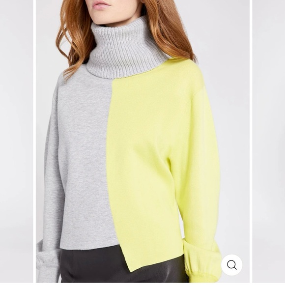 Alice + Olivia Spencer Colorblock Turtleneck Sweater Heather Grey/Sunny Lime - Picture 8 of 14